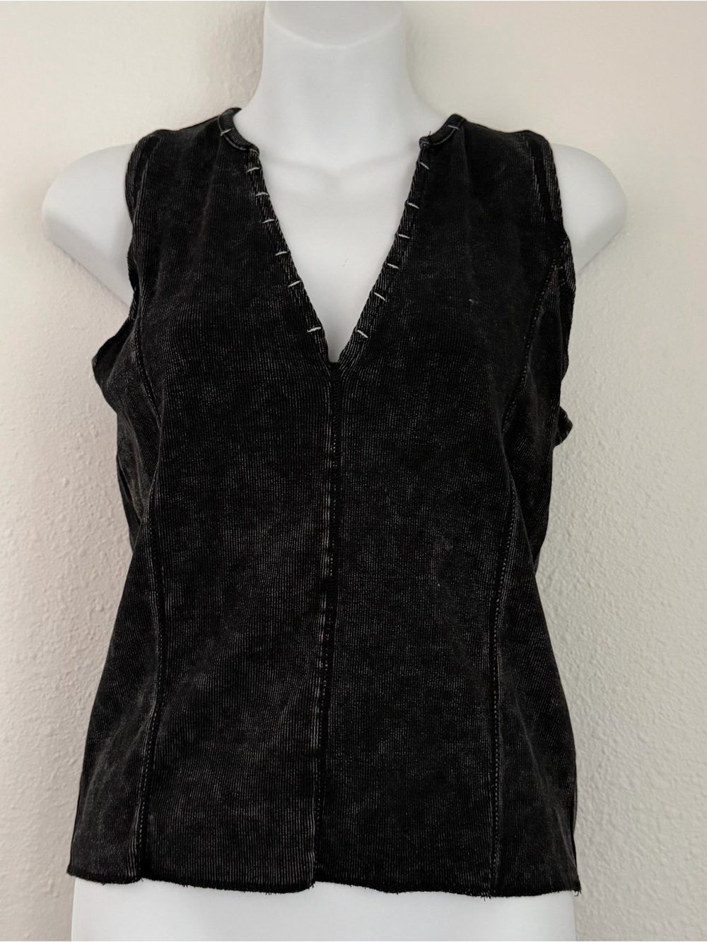 Gilded Intent Black Washed V-Neck Tank Top